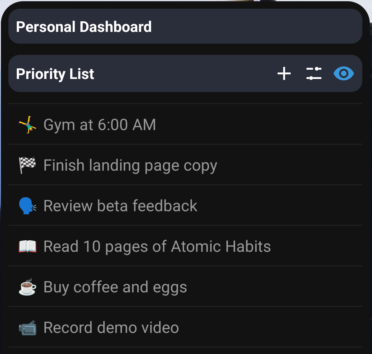 NotiZen Widget showing Notion Custom Views on an Android home screen