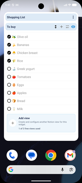 NotiZen Widget on an Android home screen